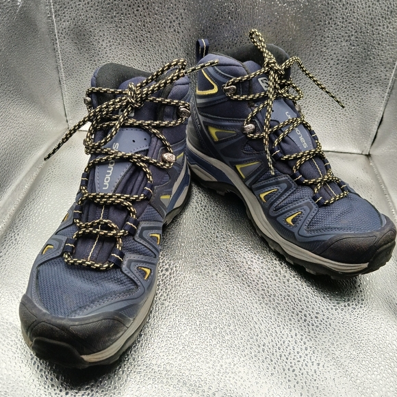Salomon X Ultra Mid GTV Navy and Yellow Trail Boots Womens Size